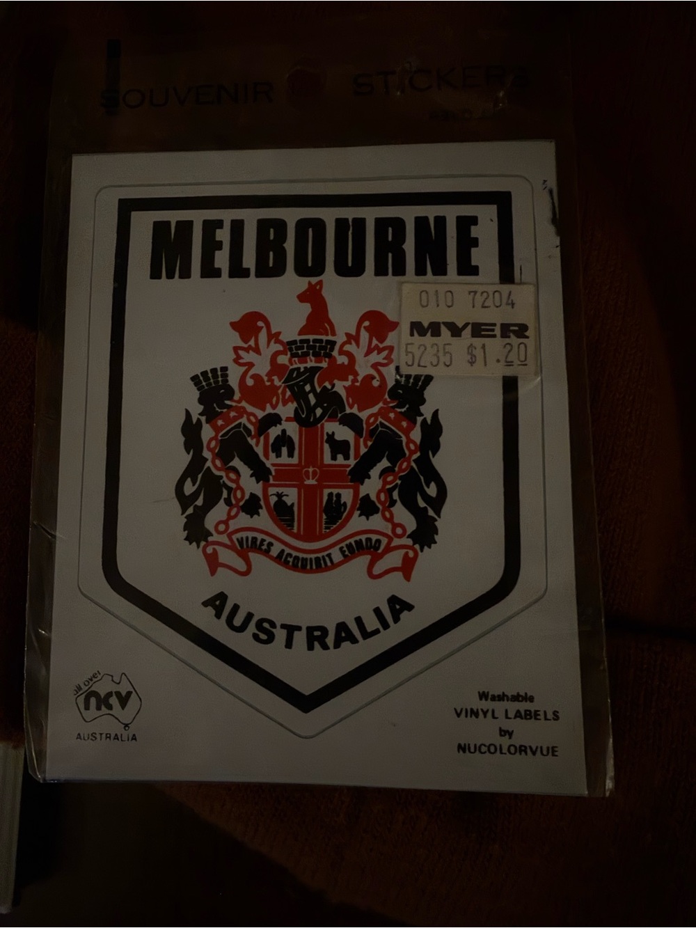Vintage Melbourne Australia Souvenir Sticker w Red and Black Crest